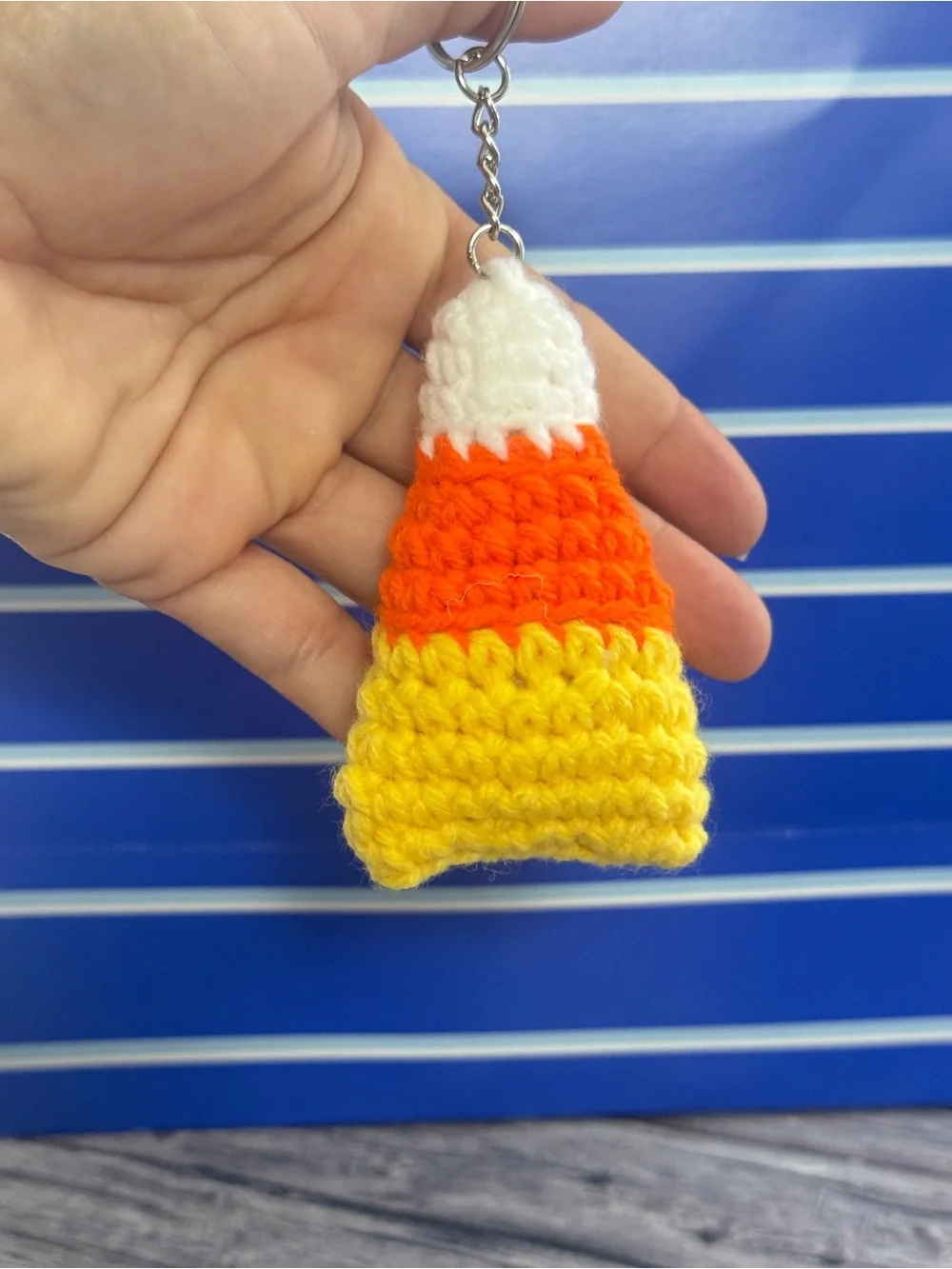 Handmade Yellow Orange White Candy Corn Crochet Keychain for Kids